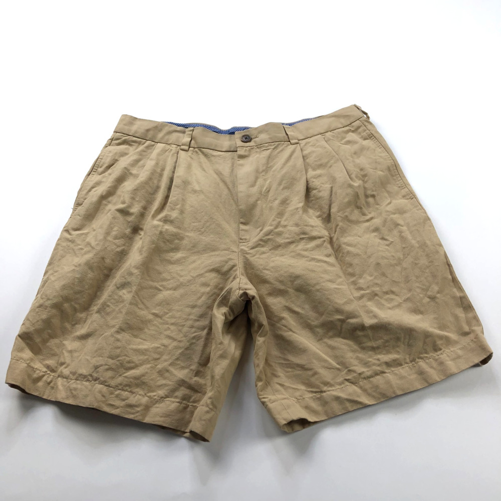 Brooks Brothers 37 (Fit 36In) Linen Cotton Pleated Chino 9" Shorts Beige READ